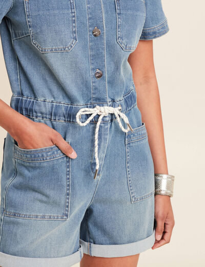 Combishort en jean denim double stone femme
