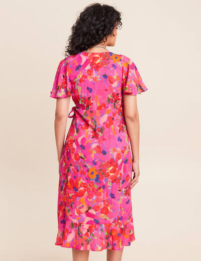 Robe courte &eacute;vas&eacute;e col v manches courtes rose femme