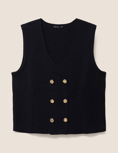 Gilet court cintr&eacute; sans manches col v noir femme