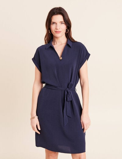 Robe droite courte manches courtes bleu marine femme