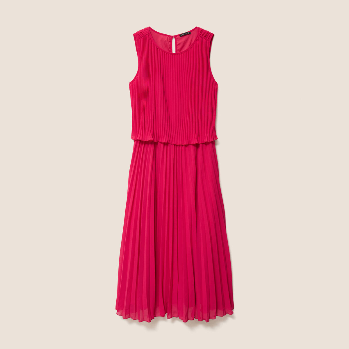 Robe longue &eacute;vas&eacute;e pliss&eacute;e sans manches rose fushia femme