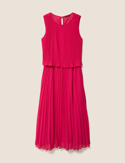 Robe longue &eacute;vas&eacute;e pliss&eacute;e sans manches rose fushia femme