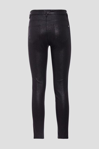 Pantalon ajusté enduit noir femme