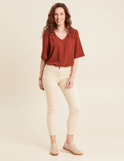 Blouse manches 3/4 marron foncé femme