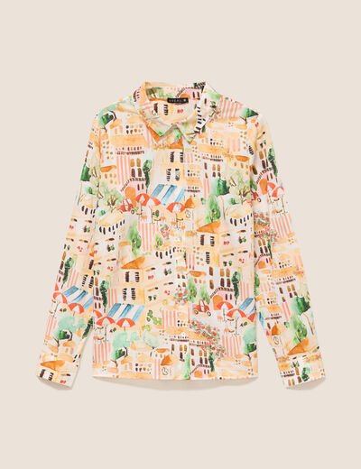 Chemise col am&eacute;ricain manches longues multicolore femme
