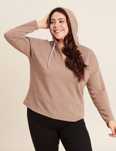 Sweat à capuche taupe femme