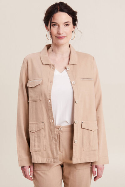 Veste droite boutonnée sable femme
