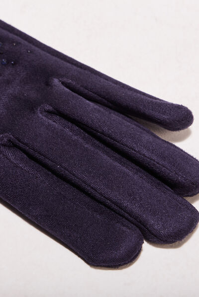Gants avec strass bleu foncé femme