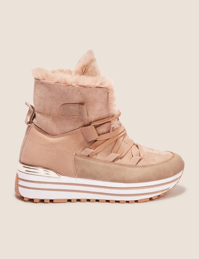 Baskets compensées fourrées beige femme