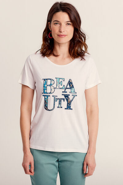T-shirt manches courtes ecru femme