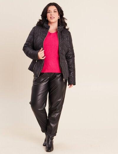 Doudoune d&eacute;perlante droite zipp&eacute;e noir femme