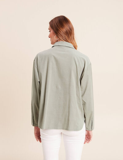 Chemise ample en velours milleraie vert clair femme