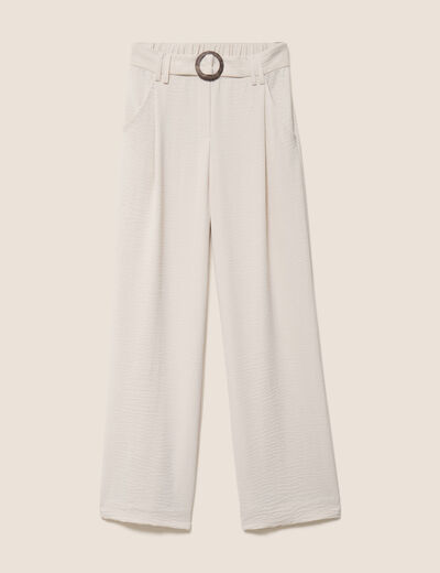 Pantalon large taille haute fluide gris clair femme