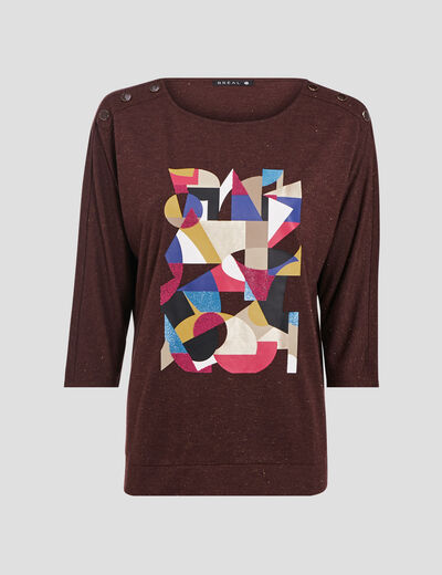 T-shirt manches 3/4 marron femme