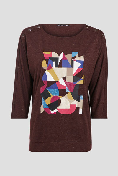 T-shirt manches 3/4 marron femme