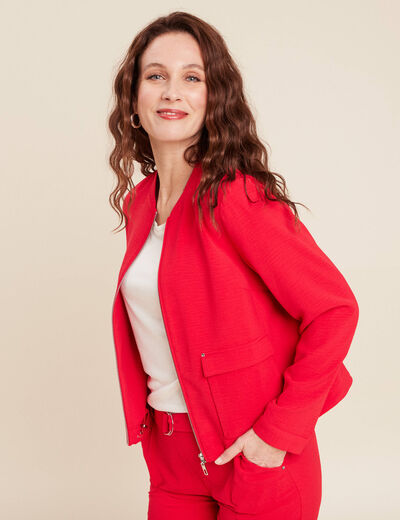 Blouson zippé 2 poches rouge femme
