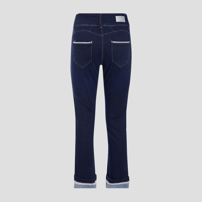 Jean ajusté à détails strass denim brut femme