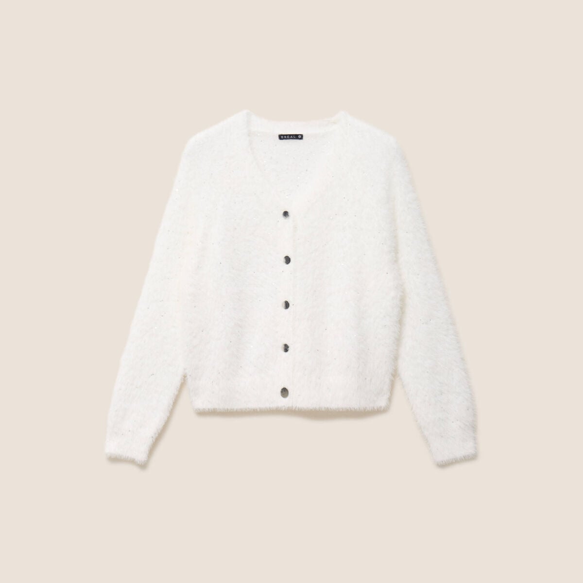 Gilet col V &agrave; sequins ecru femme