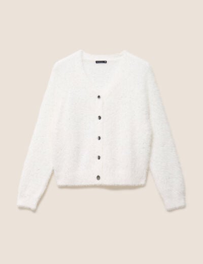 Gilet col V &agrave; sequins ecru femme