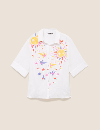 Chemise ample manches 3/4 col chemise blanc femme