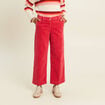 Pantalon large velours c&ocirc;tel&eacute; rouge femme