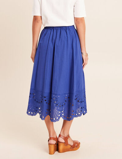 Jupe taille haute doubl&eacute;e avec broderie bleu fonc&eacute; femme