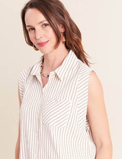 Chemise sans manches col chemise fluide taupe femme