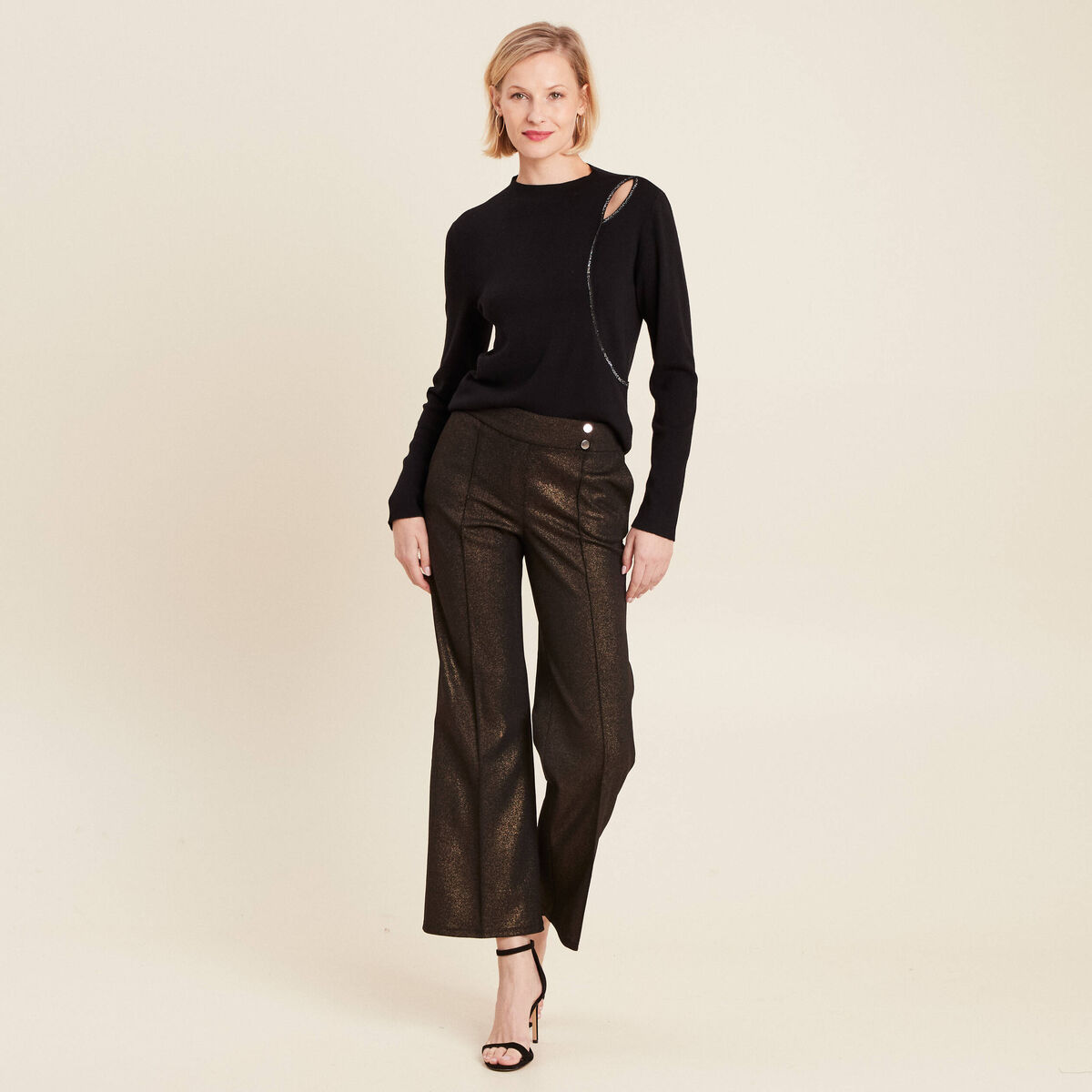 Pull manches longues strass noir femme