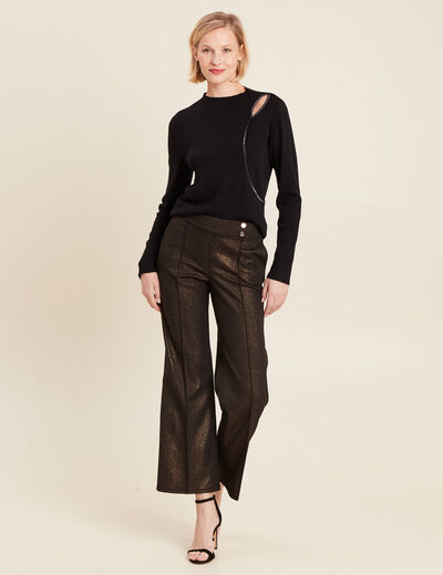 Pull manches longues strass noir femme