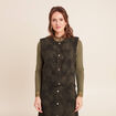 Veste sans manches aspect daim doubl&eacute;e vert kaki femme