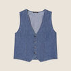 Gilet barman sans manches jean denim double stone femme
