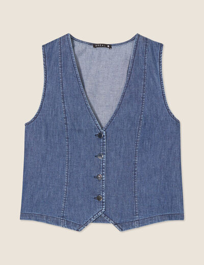 Gilet barman sans manches jean denim double stone femme