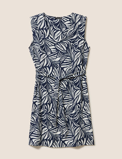 Robe droite courte sans manches col v bleu femme