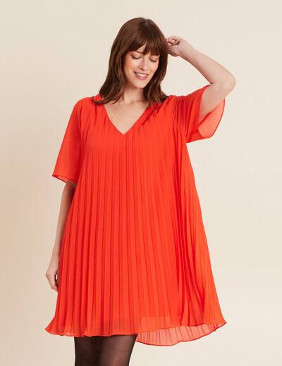 Robe droite plissée orange foncé femme