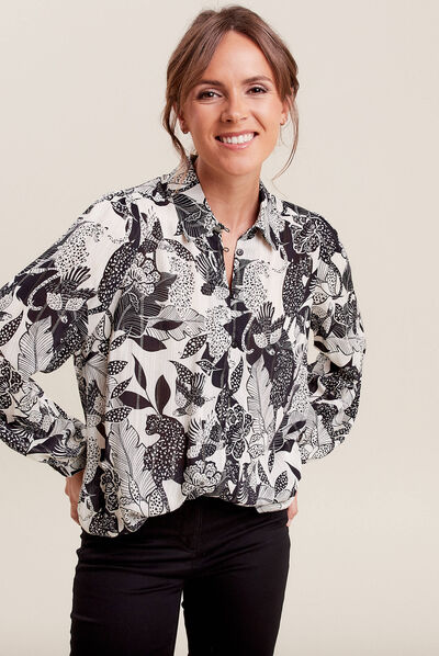 Chemise manches longues bleu foncé femme