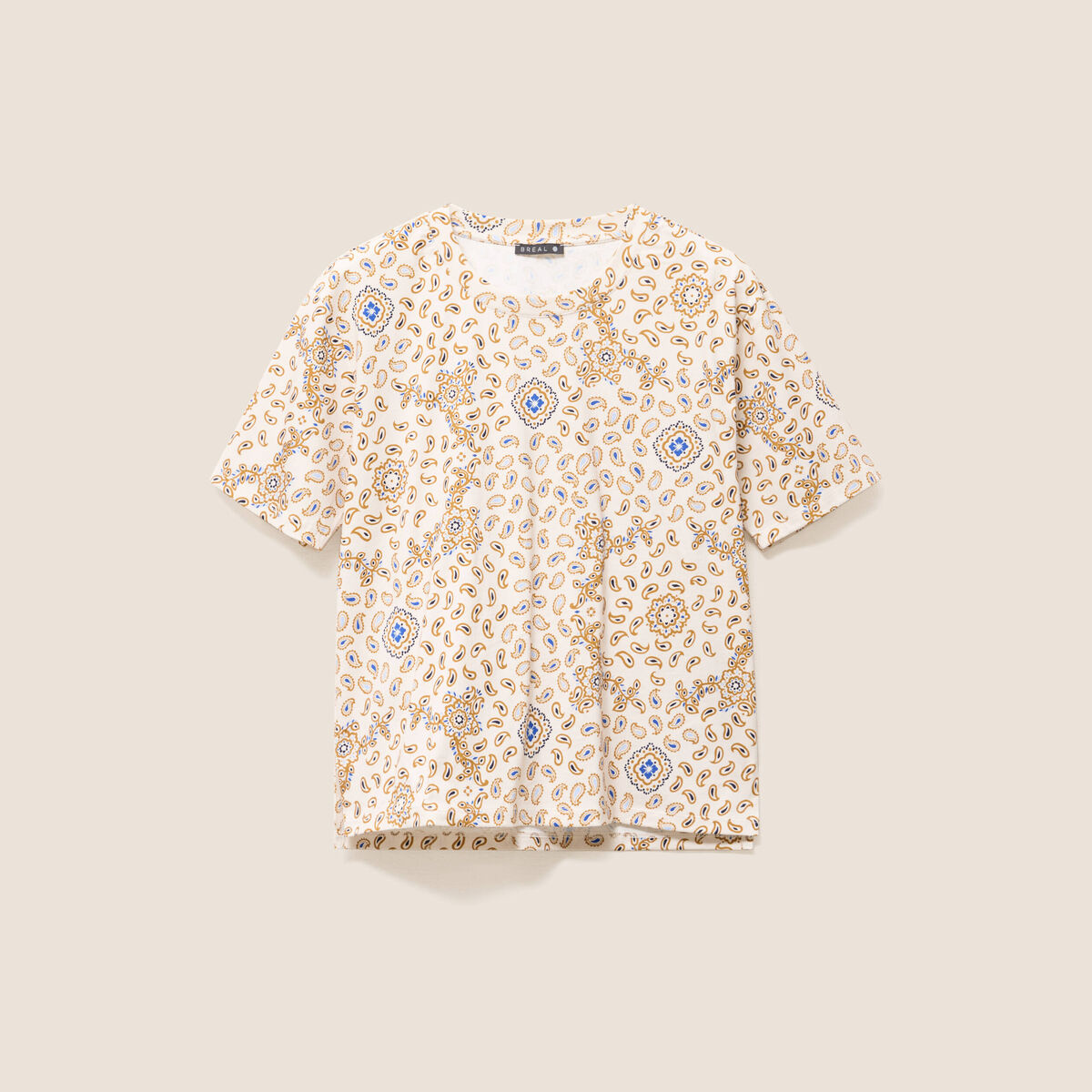 T-shirt droit col rond manches courtes blanc femme