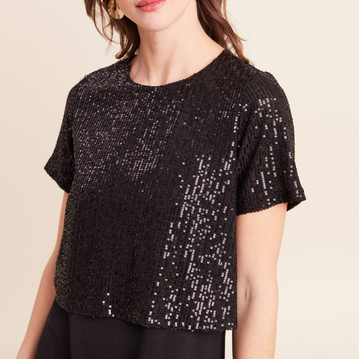 Robe longue &eacute;vas&eacute;e 2 en 1 col rond noir femme
