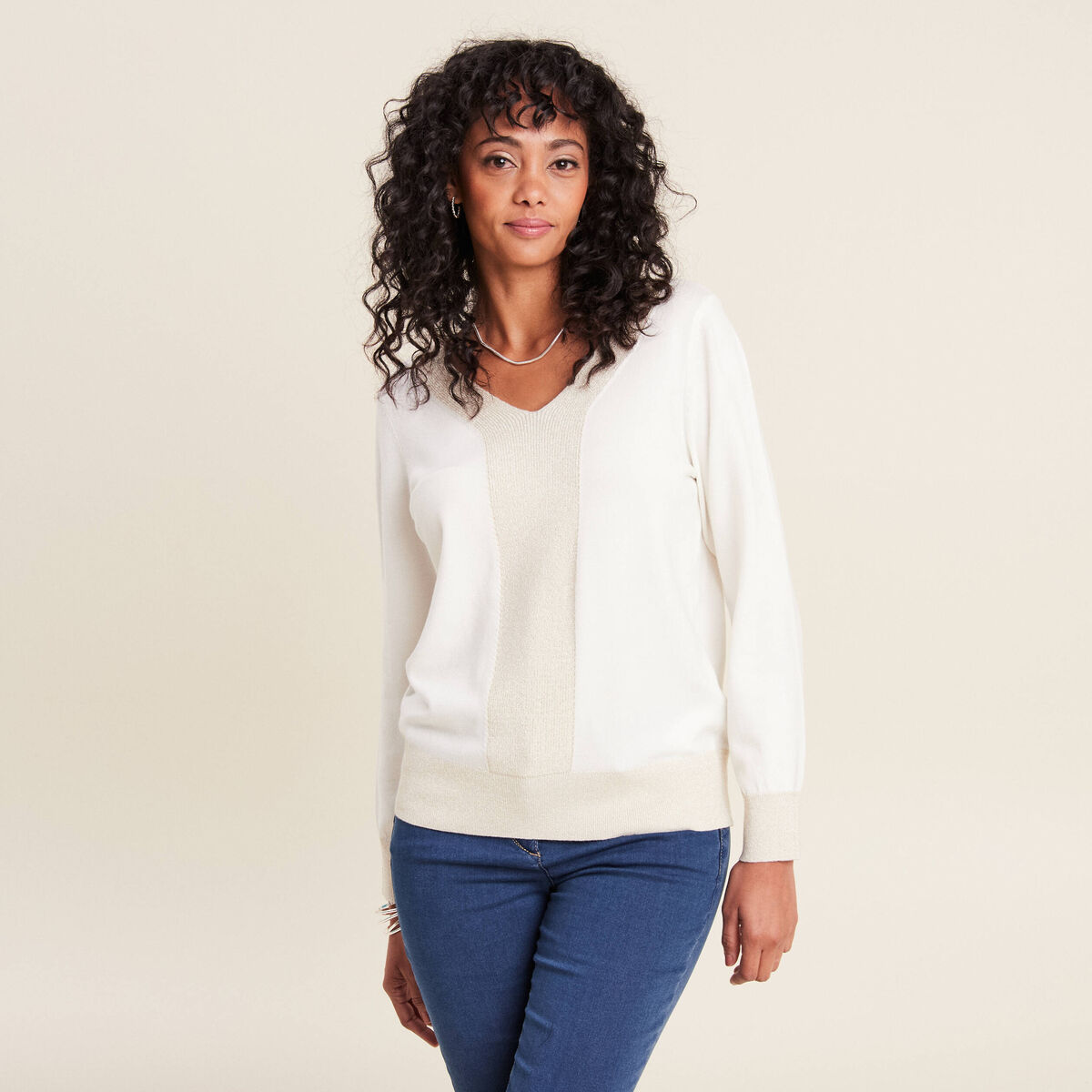 Pull manches longues ecru femme