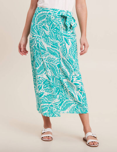 Jupe midi portefeuille satin vert émeraude femme