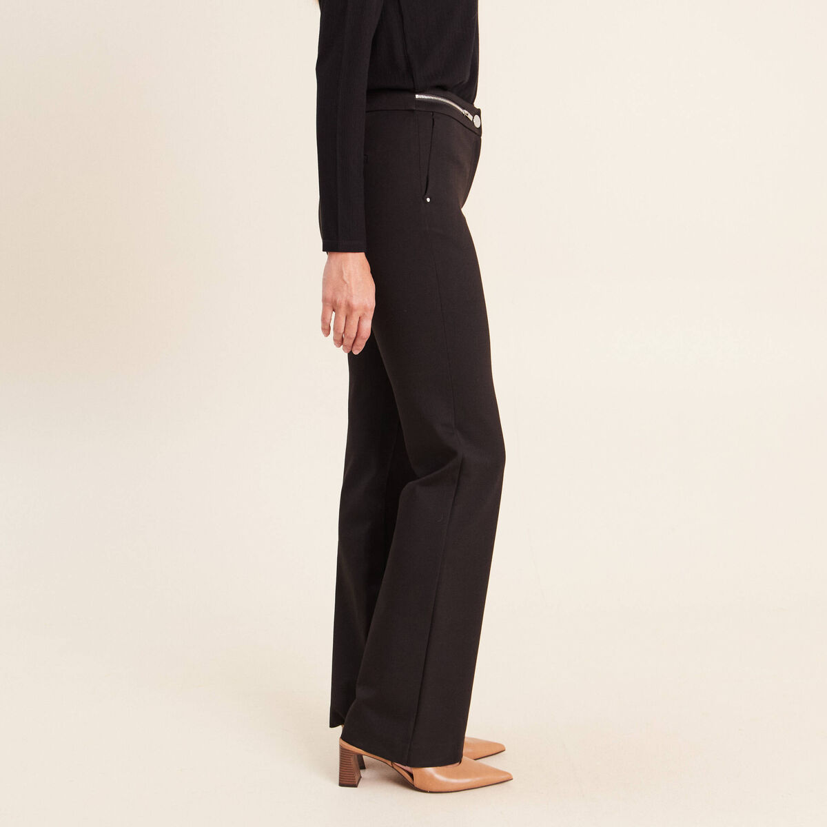Pantalon bootcut maille taille standard noir femme