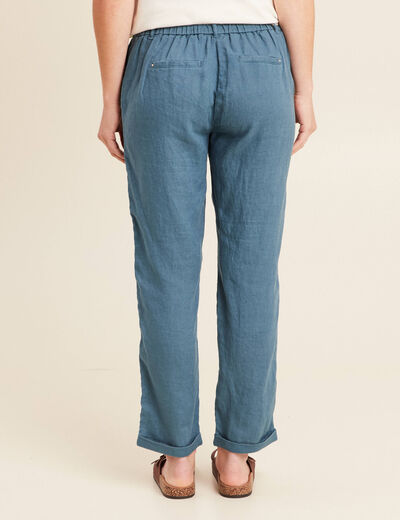 Pantalon flou ceinturé bleu pétrole femme