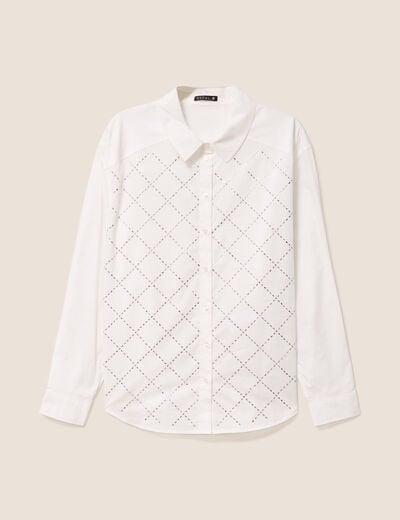 Chemise manches longues en coton strass blanc femme