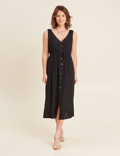 Robe midi évasée satin noir femme