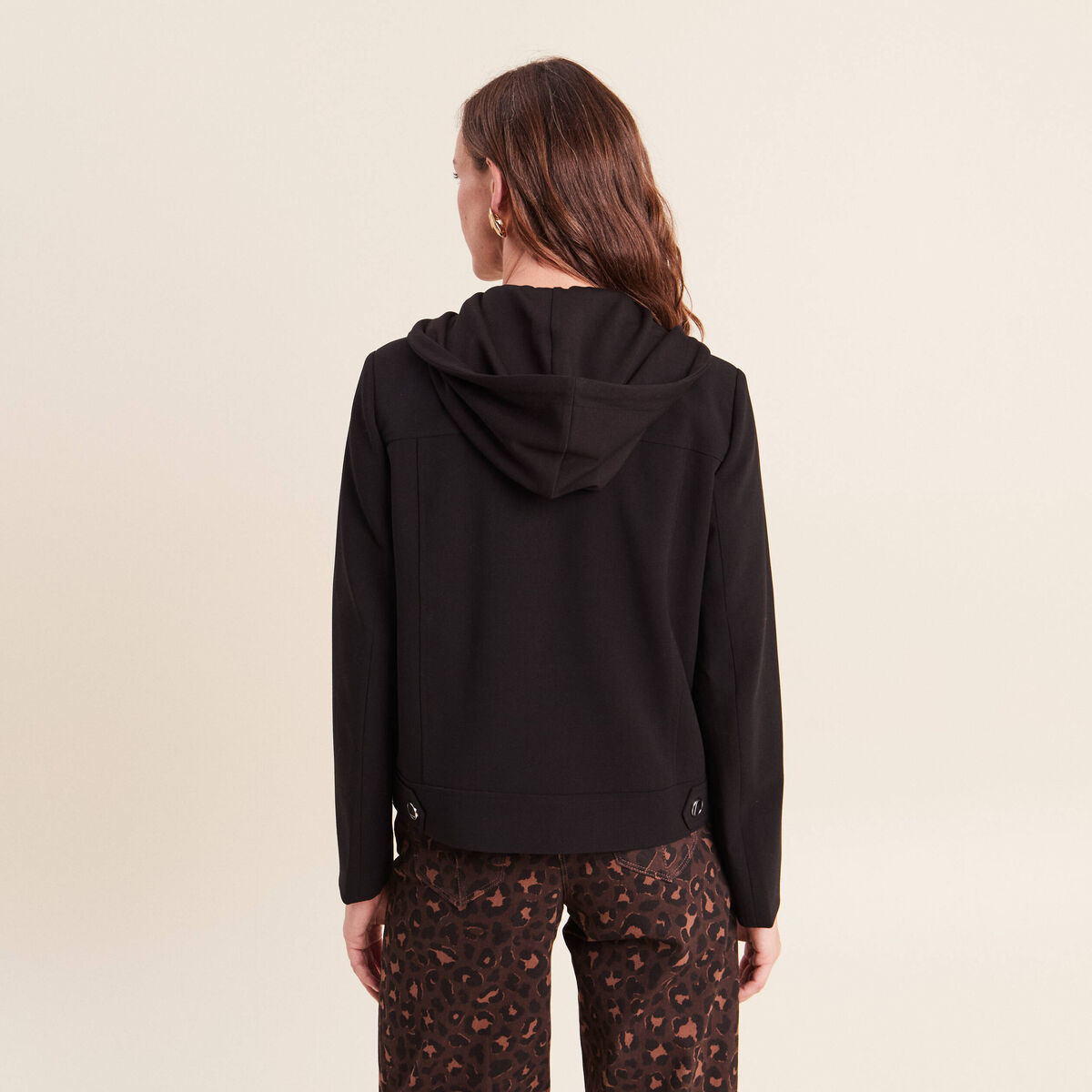 veste cintr&eacute;e doubl&eacute;e avec capuche noir femme