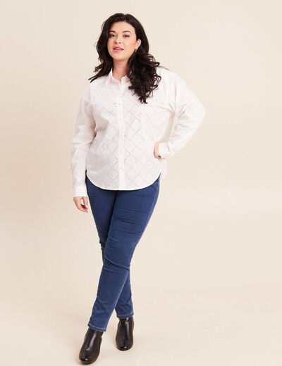 Chemise manches longues en coton strass blanc femme