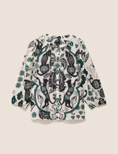 Chemise droite manches 3/4 col rond vert femme