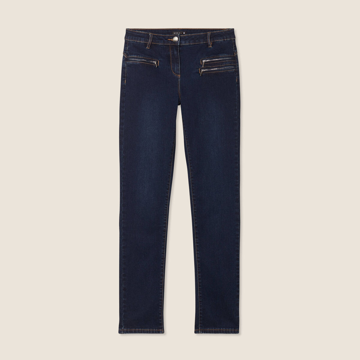 Jean ajusté taille basculée denim brut femme