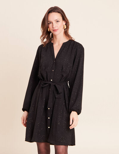 Robe courte col tunisien &agrave; paillettes noir femme