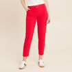 Pantalon flou ceinturé rouge femme