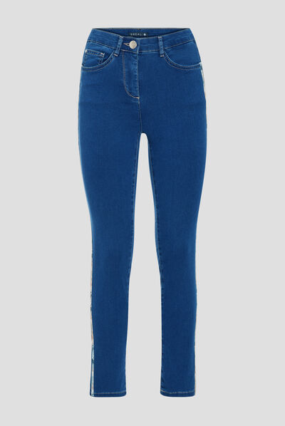 Jean ajusté avec bandes denim stone femme
